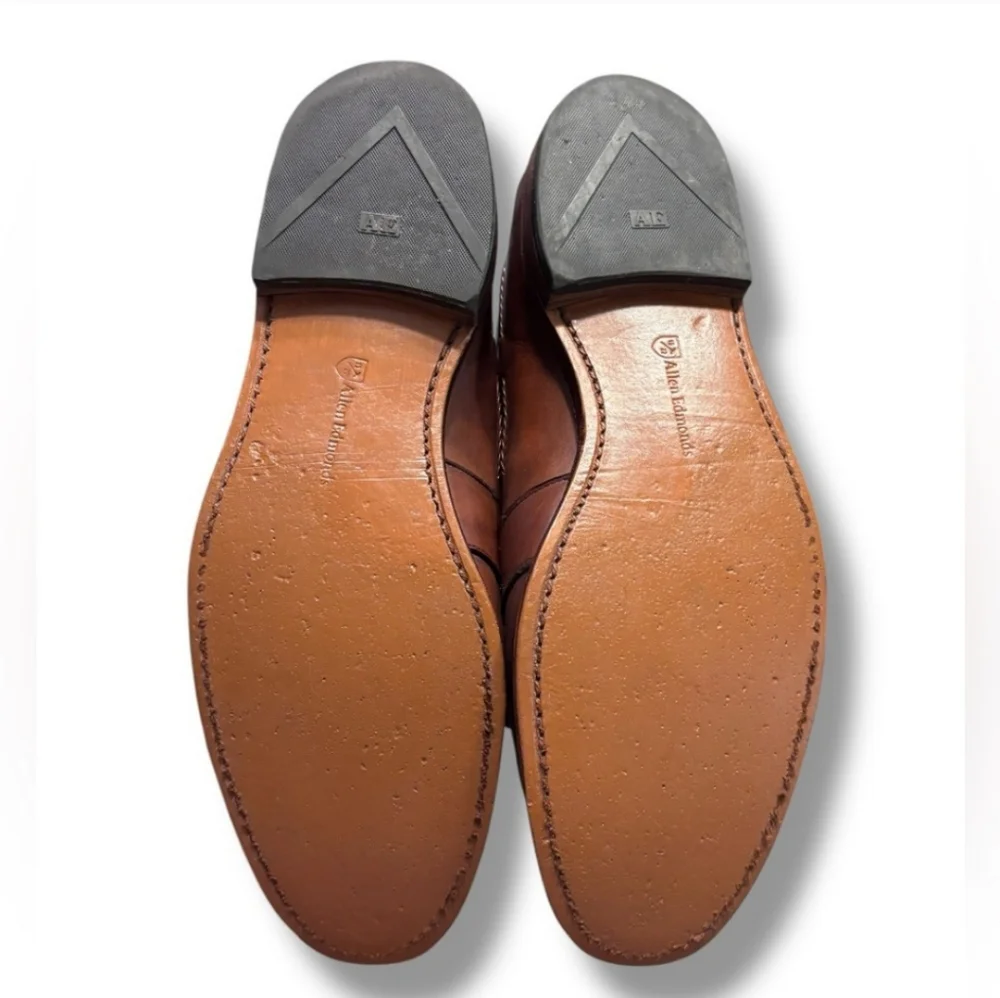 ALLEN EDMONDS “Cody” Brown Leather Loafers Braid Tassel Kiltie Detail